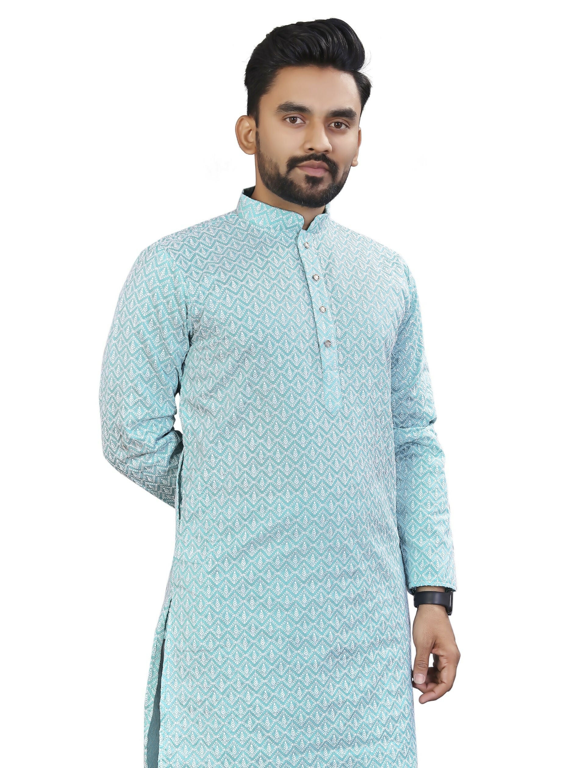 Anaita Light_Blue Lucknowi Work Silk Straight Kurta - Distacart
