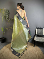 Thumbnail for Joban Fashion Olive Green Intricate Zari Weaving Soft Silk Dharmavaram Saree - Dista