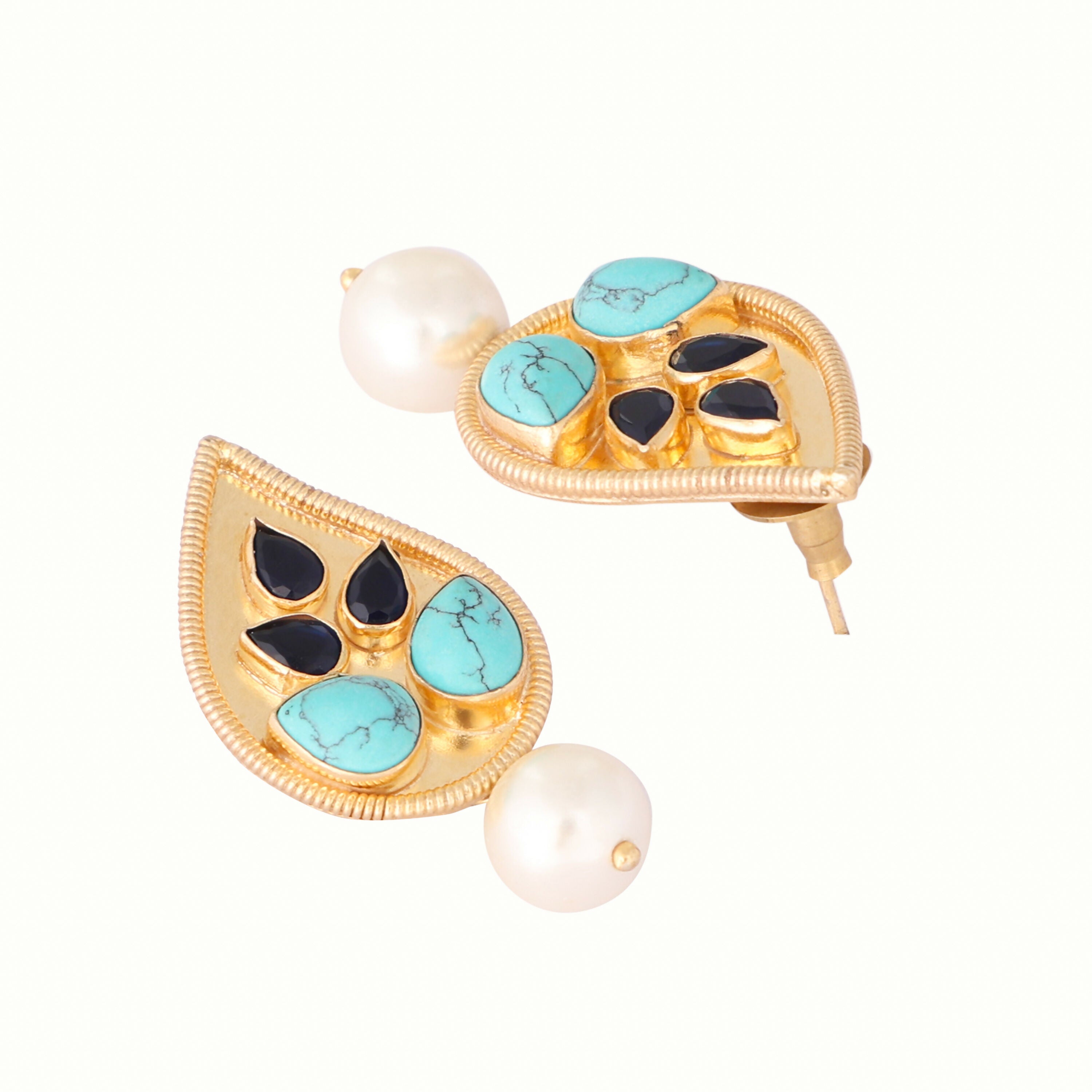 Nuyug 22K Gold Plated Black Paisley Earrings