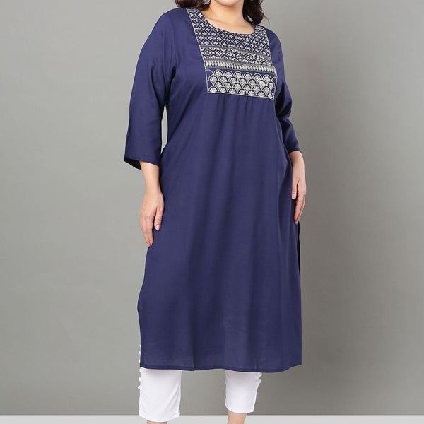 Sztori Floral Embroidered Yoke Design Thread Work Straight Kurta - Distacart