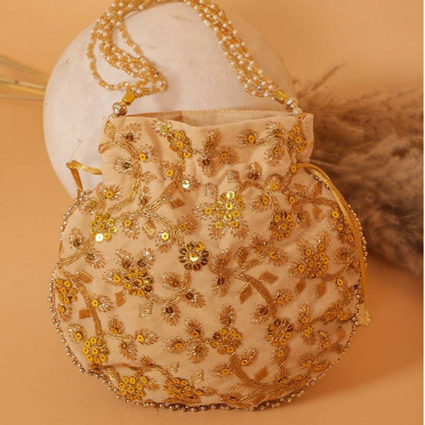 Joban Fashion Pearl Hand Work Potli Bag - Golden