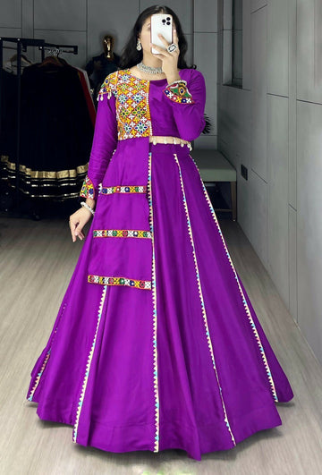 Yash Enterprise Purple Rayon Cotton Embroidery Semi Stitched Navratri Top Chaniya Choli - Dista