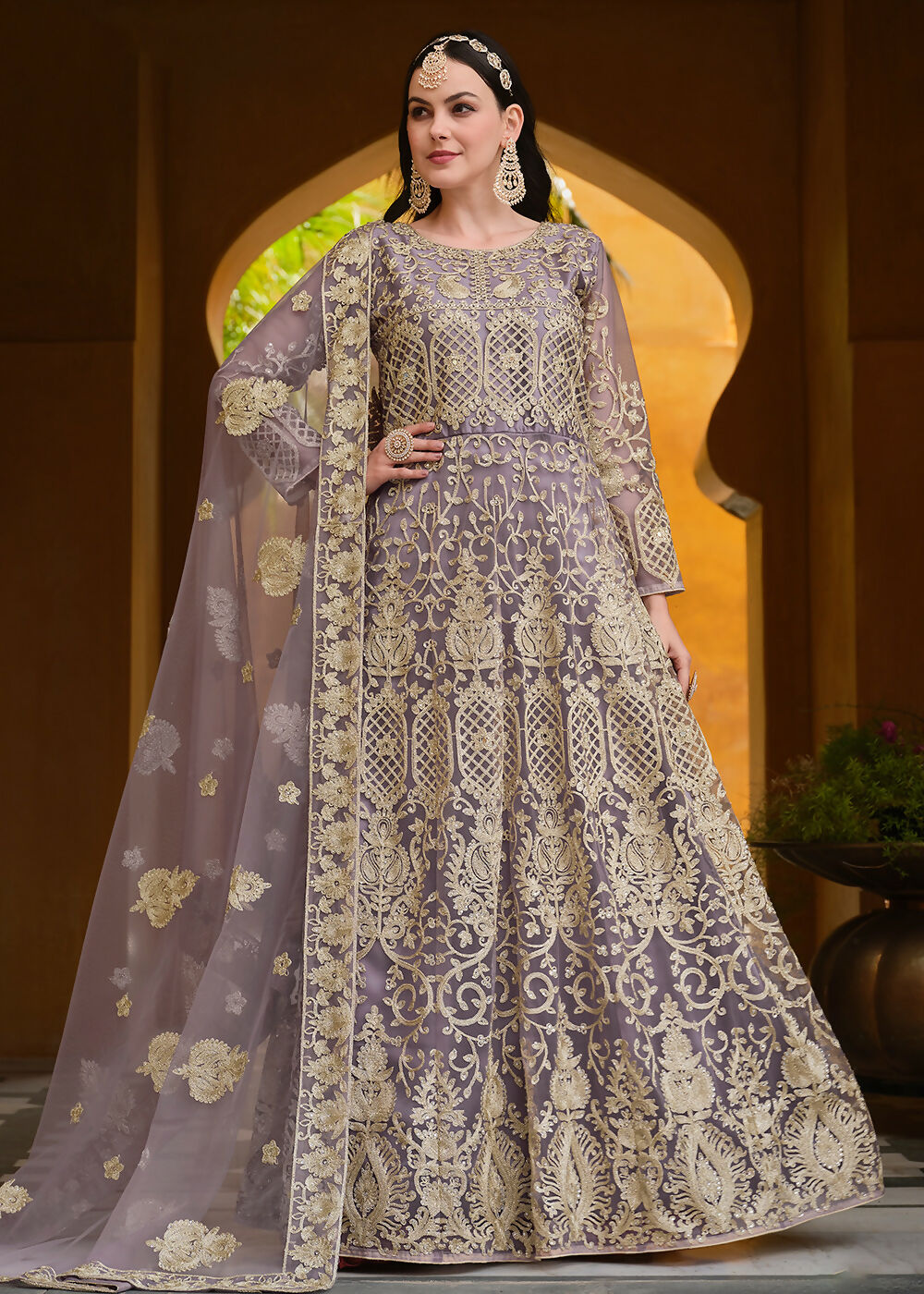 Pretty Pink Pure Butterfly Net Wedding Wear Anarkali Suit - Emponline - Distacart