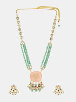 Thumbnail for Ruby Raang Gold Polished Green Long Kundan And Stonework Necklace With Earrings