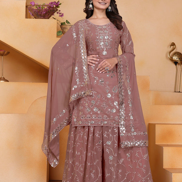 Lehenga Mart Designer Sharara Suit With Kurta, Sharara, Dupatta For Women-Mauve - Distacart