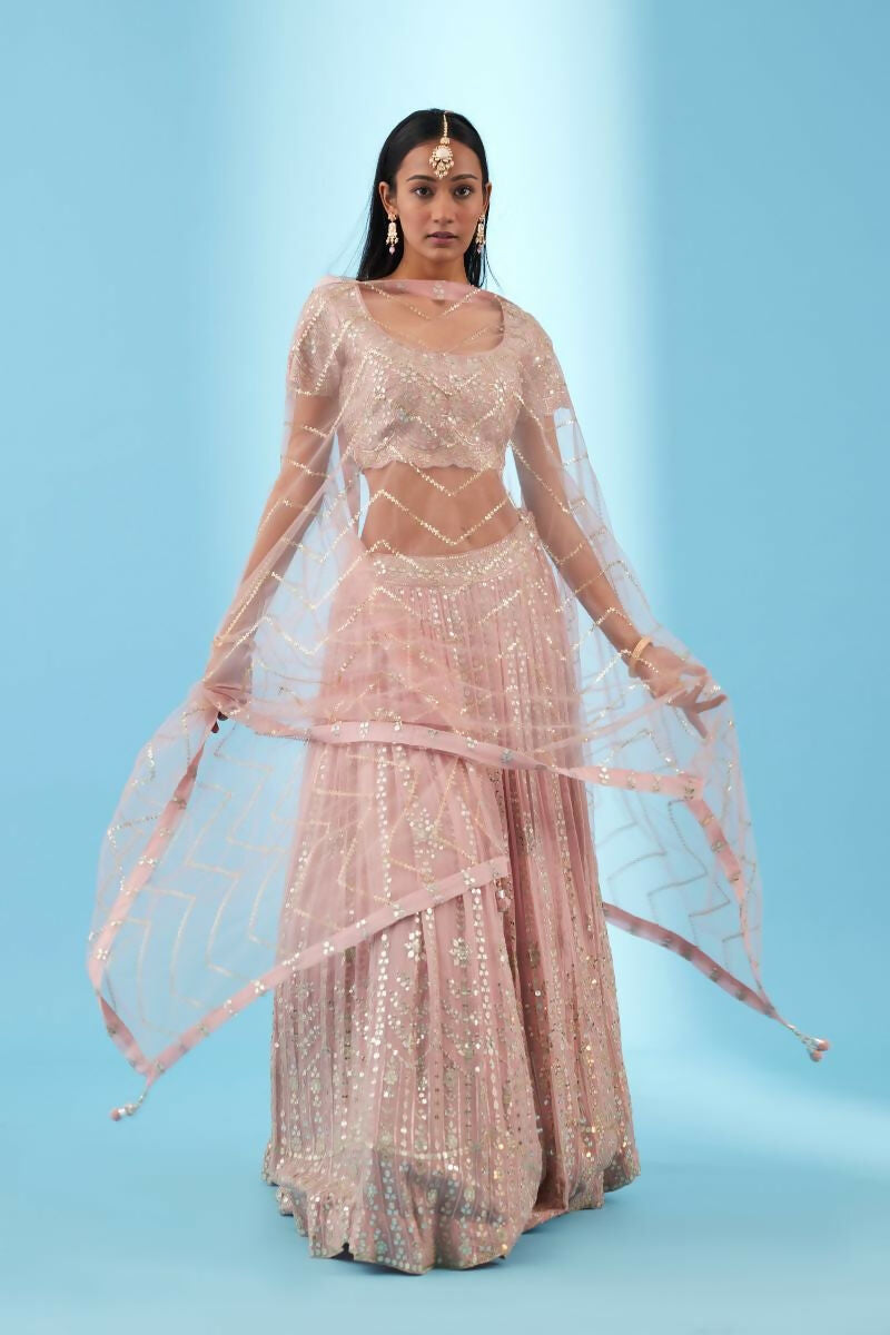 Jihu Culture Women's Peach Zari Thead Embroidery Work Lehenga Choli