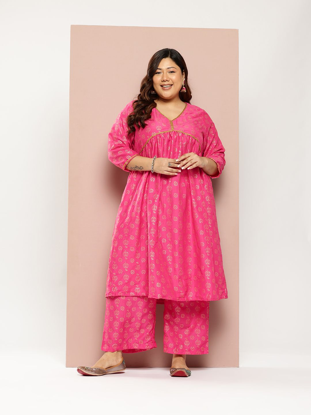 Sztori Women Ethnic Motifs Printed Regular Gotta Patti Kurta with Palazzos - Distacart