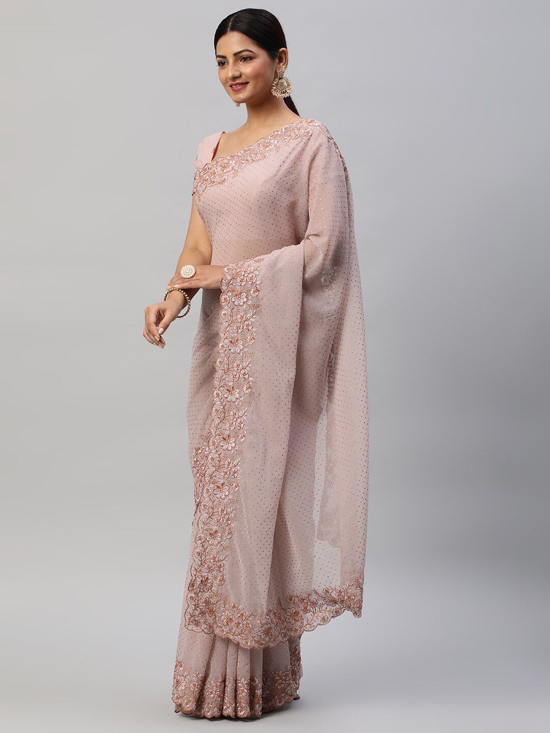 kasee Mauve Polka Dots Embroidered Saree - Distacart