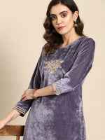Thumbnail for All About You Women Velvet Finish Yoke Design Regular Kurta with Palazzos - Distacart