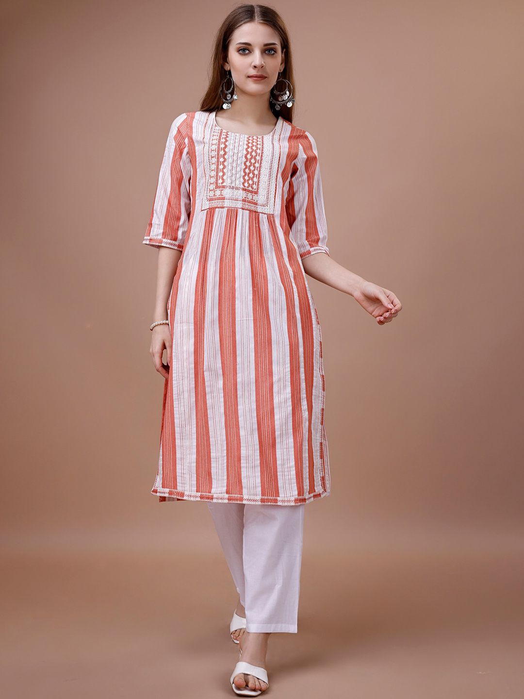 Ode by House of Pataudi White Striped Straight Kurta - Distacart