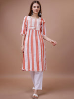 Thumbnail for Ode by House of Pataudi White Striped Straight Kurta - Distacart