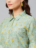 Thumbnail for AURELIA Women Green & Yellow Floral Print Shirt Dress - Distacart