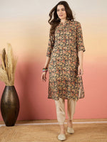 Thumbnail for Anouk Floral Printed Mandarin Collar Straight Kurta