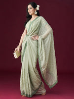 Thumbnail for kasee Floral Embroidered Embellished Mirror Work Saree - Distacart