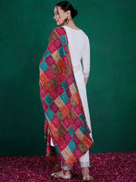 Thumbnail for Sangria Floral Yoke Embroidered Straight Kurta & Trousers With Dupatta