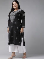 Thumbnail for ADA Women Plus Size Black & White Chikankari Hand Embroidered Sustainable Straight Kurta - Distacart