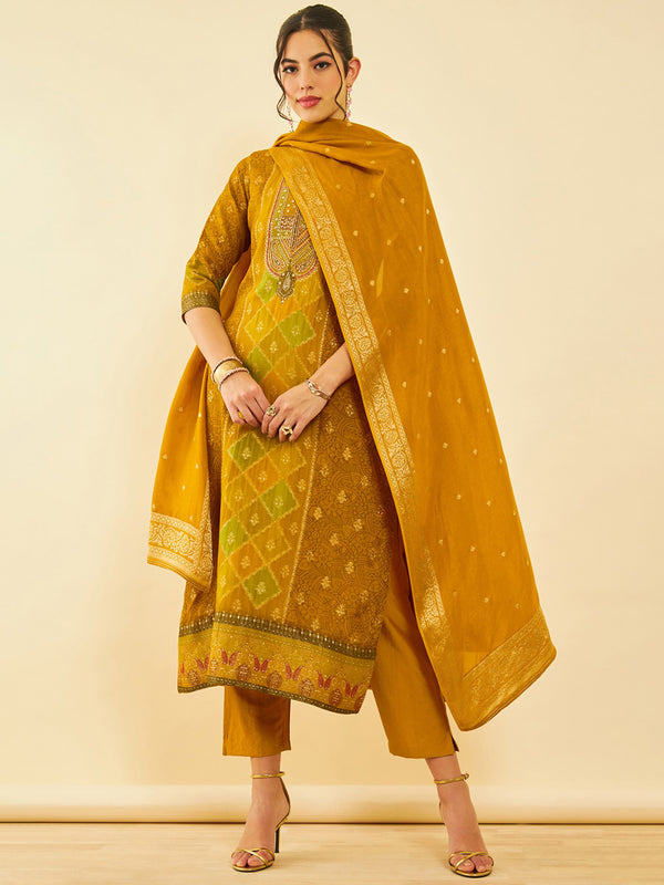 Soch Ethnic Motifs Regular Thread Work Kurta With Trousers & Dupatta - Distacart