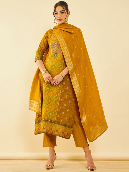 Soch Ethnic Motifs Regular Thread Work Kurta With Trousers & Dupatta - Distacart