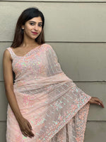 Thumbnail for Anouk Peach-Coloured Floral Embellished Sequinned Pure Georgette Saree - Distacart
