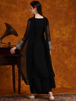 Thumbnail for Sangria Embroidery Georgette Kurta Palazzo With Dupatta Set