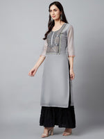 Thumbnail for Aks Ethnic Motifs Yoke Design Thread Work Chanderi Silk Kurta - Distacart