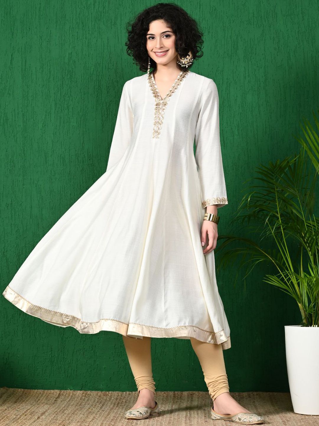 Sangria Sequinned V-Neck Anarkali Kurta - Distacart