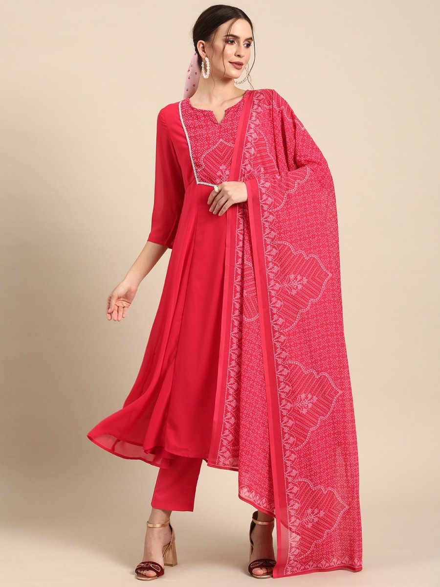 Anouk Women Pink Bandhani Printed Kurta With Trousers & With Dupatta - Distacart