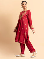 Thumbnail for HOUSE OF KARI Floral Embroidered Chikankari Kurta With Palazzos - Distacart