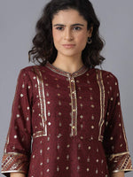 Thumbnail for AURELIA Maroon And Gold Ethnic Motifs A-Line Midi Dress