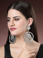 Thumbnail for NVR Women's Silver-Toned Mirror Work Oxidised Contemporary Drop Earrings - Distacart