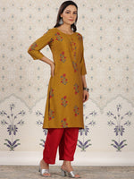 Thumbnail for Ode by House of Pataudi Floral Printed Zari Detailed Straight Kurta - Distacart