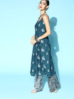 Thumbnail for Ode by House of Pataudi Tranquil Teal Fit & Flare Kurta - Distacart