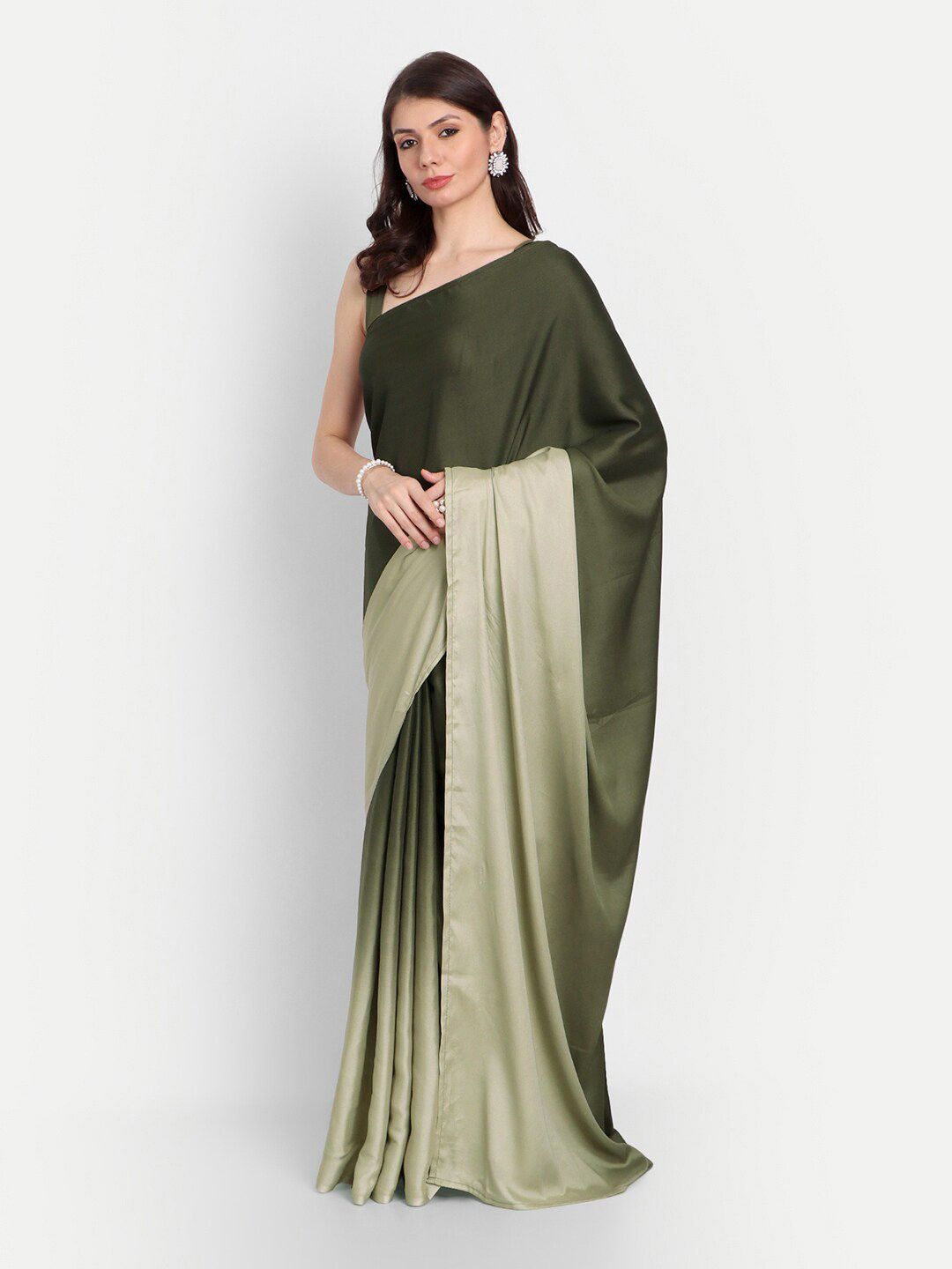 kasee Green Colourblocked Satin Saree - Distacart