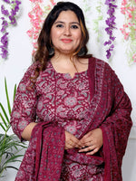 Thumbnail for Swasti Plus Size Floral Printed Sequinned Pure Cotton Kurta With Trouser & Dupatta