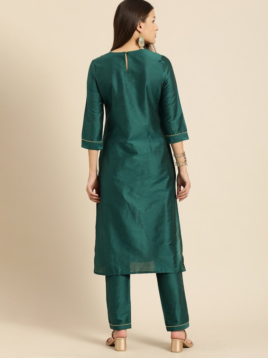 All About You Women Teal Green Ethnic Motifs Kurta with Trousers - Distacart