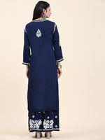 Thumbnail for HOUSE OF KARI Ethnic Motifs Embroidered Chikankari Cotton Kurta & Palazzos - Distacart