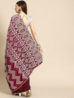 Thumbnail for Anouk Burgundy Ethnic Motifs Mirror Work Satin Saree - Distacart