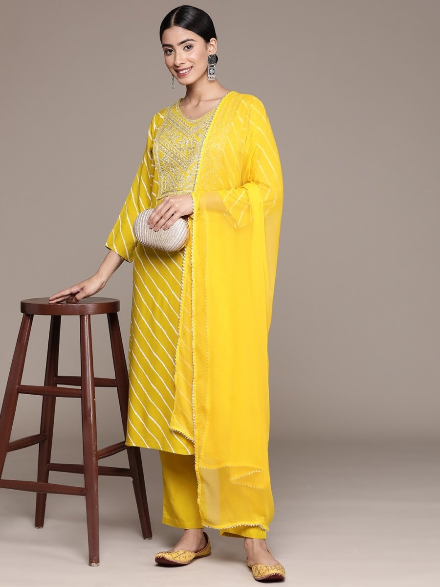 Anubhutee Leheriya Embroidered Regular Kurta With Trousers & Dupatta - Distacart