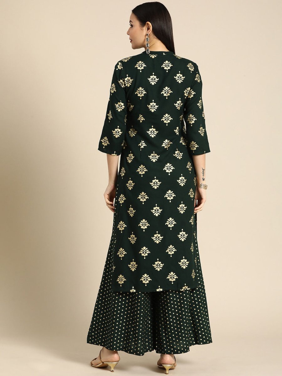 All About You Women Green & Gold-toned Ethnic Motifs Printed Kurta with Palazzos - Distacart