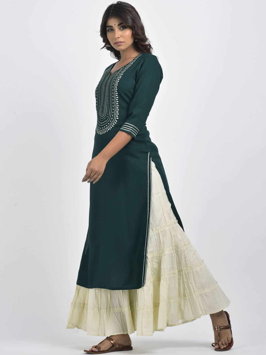 Swasti Women Green Yoke Design Thread Work Floral Kurta - Distacart