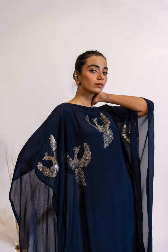 Timaraa Regal Navy Blue Embellished Kaftan Dress - Dista
