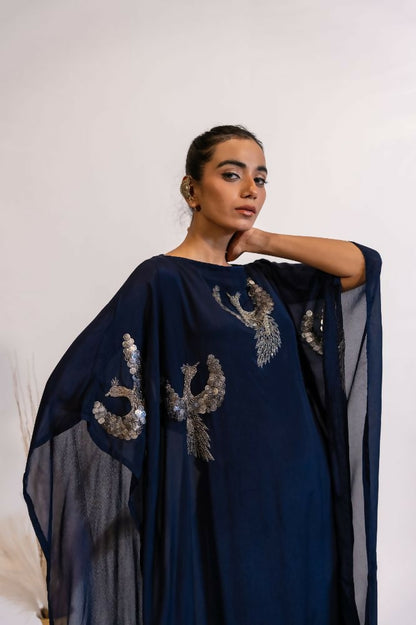 Timaraa Regal Navy Blue Embellished Kaftan Dress - Dista