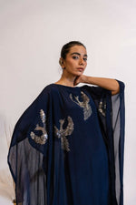 Thumbnail for Timaraa Regal Navy Blue Embellished Kaftan Dress - Dista