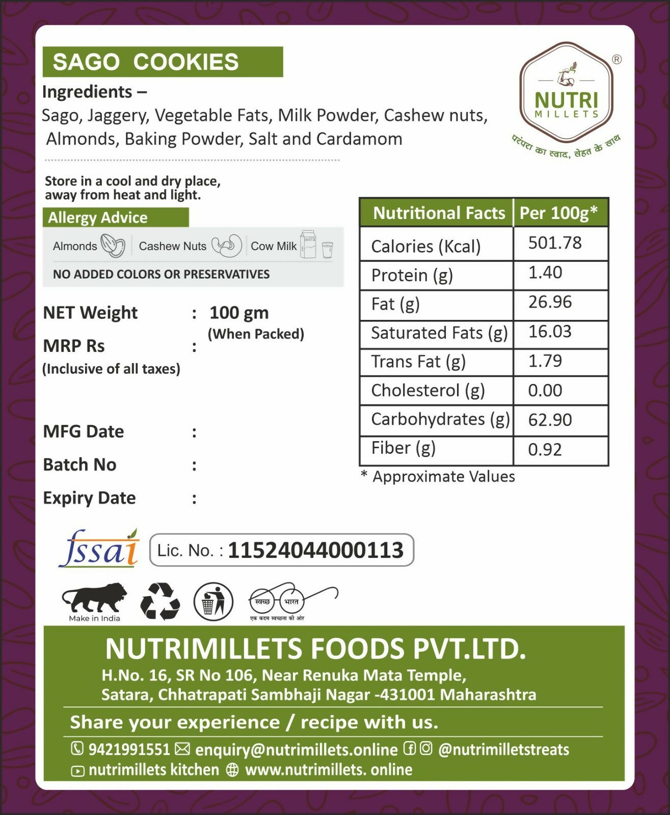 Nutrimillets Sago Cookies - Distacart