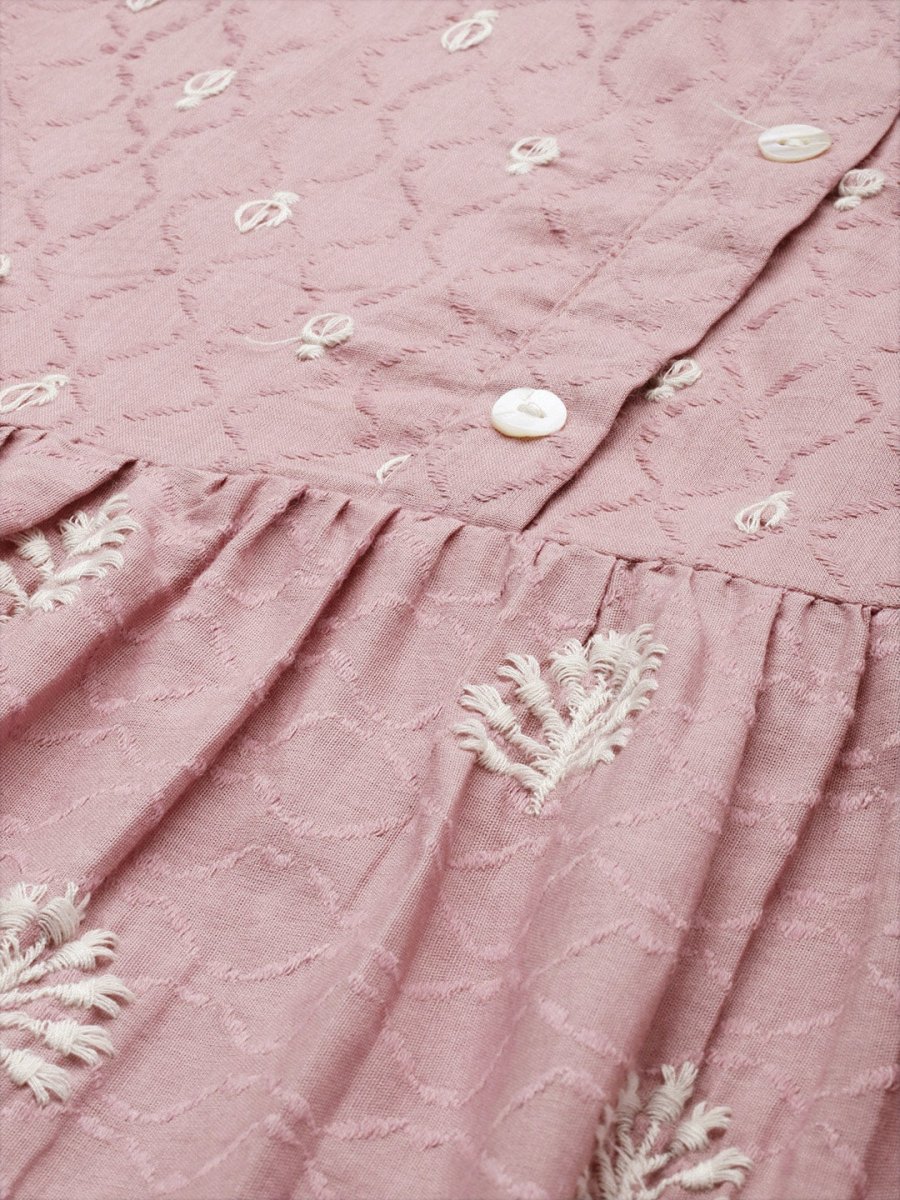 Anouk Mauve & Off-White Ethnic Embroidered Cotton Straight Kurta with Trousers Dupatta - Distacart