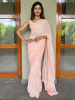 Thumbnail for Anouk Peach-Coloured Floral Embellished Sequinned Pure Georgette Saree - Distacart