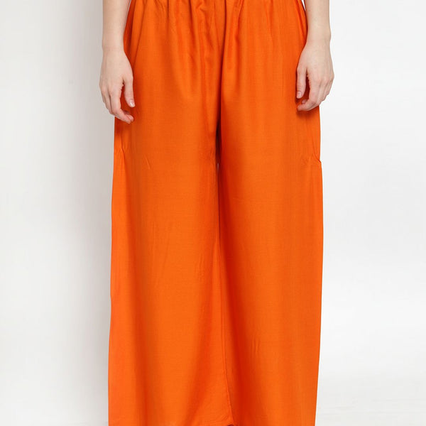 TAG 7 Women Orange Solid Wide Leg Palazzos - Distacart