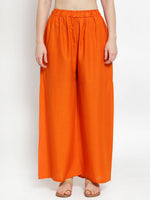 Thumbnail for TAG 7 Women Orange Solid Wide Leg Palazzos