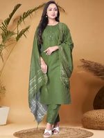 Thumbnail for Anouk Green Ethnic Motifs Yoke Design Sequined Straight Kurta with Trouser & Dupatta