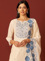 Thumbnail for Indo Era Paisley Embroidered Thread Work Pure Cotton Kurta With Trousers And Dupatta